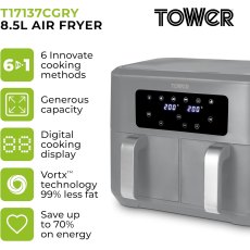 Tower Dual Basket Vortx Air Fry Grey