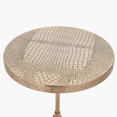 Pacific Caiman Brass Croc Print Metal Mango Wood Side Table