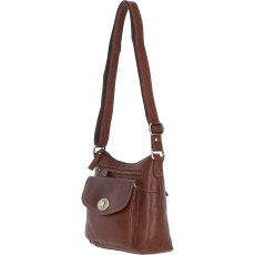 Tan Leather Triple Compartment Crossbody Bag