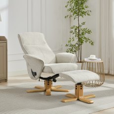 Alexia Heat Swivel Chair & Stool Set with Heat and Massage Function in Stone Fabric