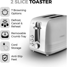 Tower Ash 2 Slice Toaster Grey Tower Ash 2 Slice Toaster Grey