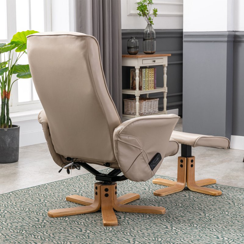 monaco swivel recliner and stool with heat and massage