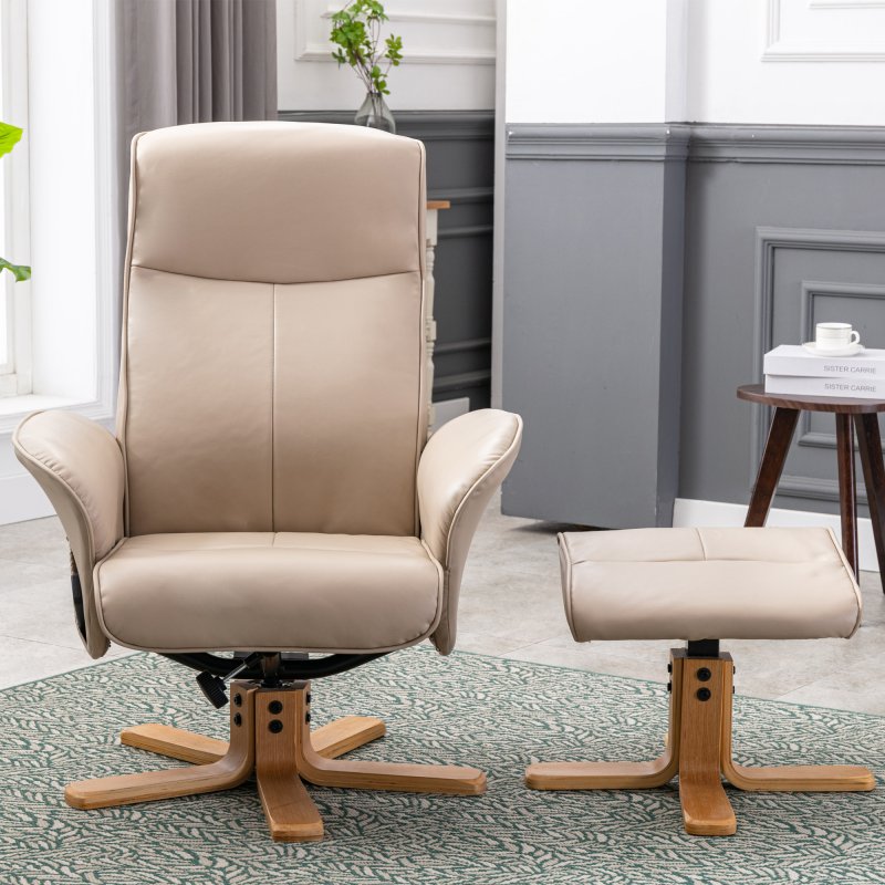 Alexandria Cream Swivel Recliner Chair Stool Set Aldiss