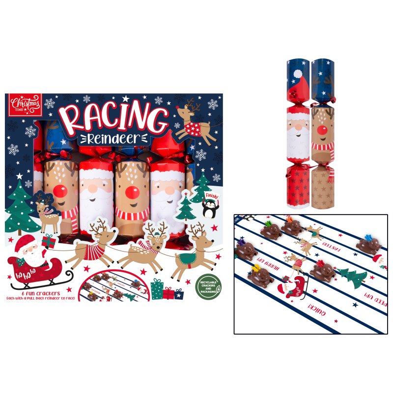 Racing Reindeer Game Box Of 6 Crackers