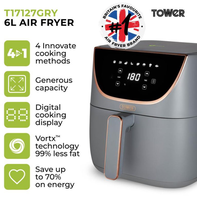 Tower Vortex Air Fryer with Digital Control Panel, 1700W, 6L