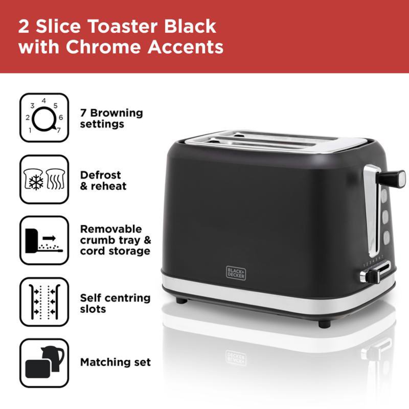 Black Decker Black Decker 2 Slice Toaster Black Aldiss