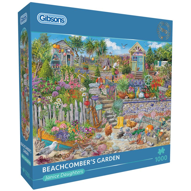 Gibsons Beachcomber's Garden 1000 Piece Puzzle image of the puzzle box on a white background