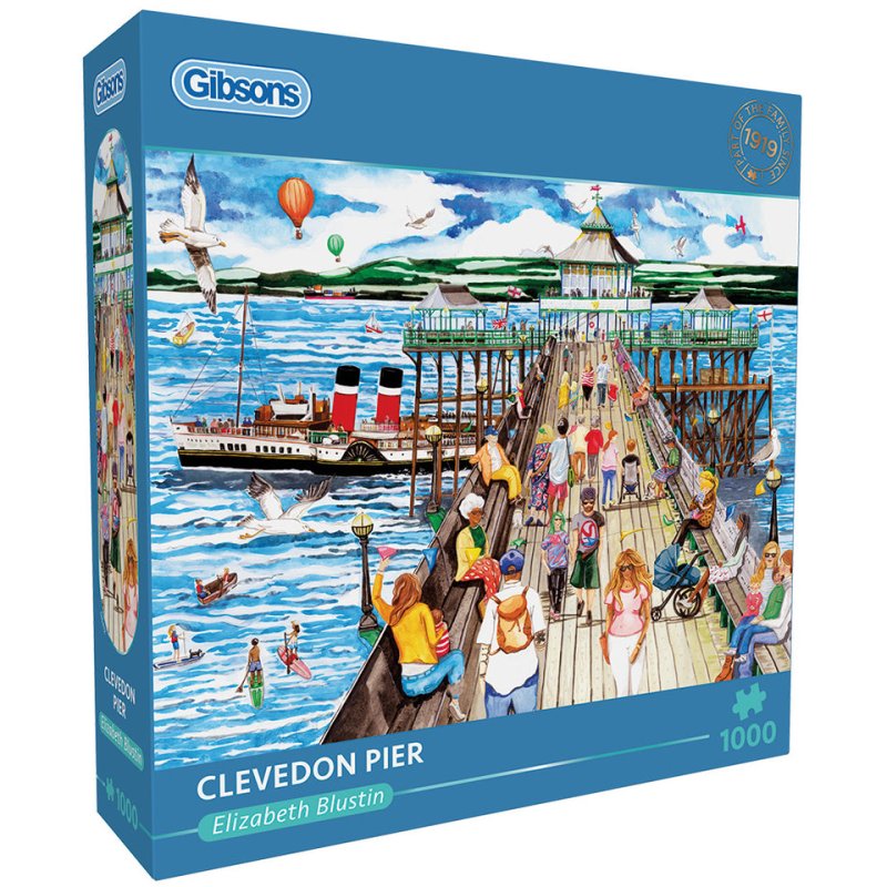 Gibsons Clevedon Pier 1000 Piece Puzzle image of the puzzle box on a white background