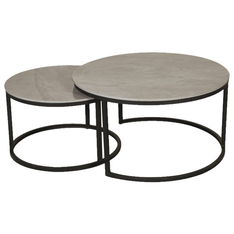 Yale Grey Round Nest Of 2 Coffee Tables image of the coffee tables on a white background