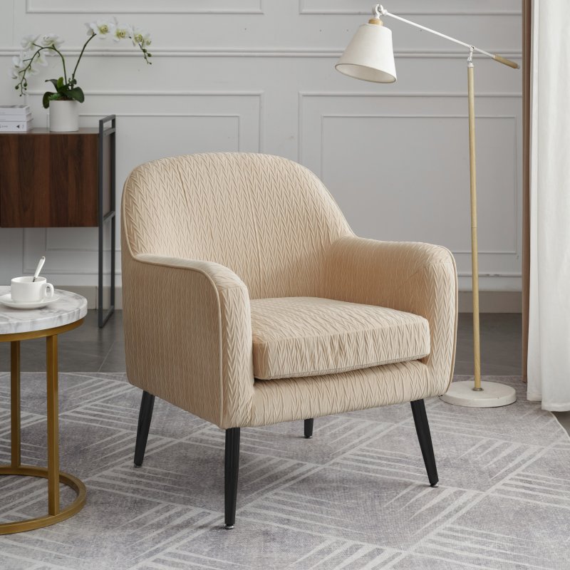 Ruby Buttermilk Accent Chair angled lifestyle image of the chair