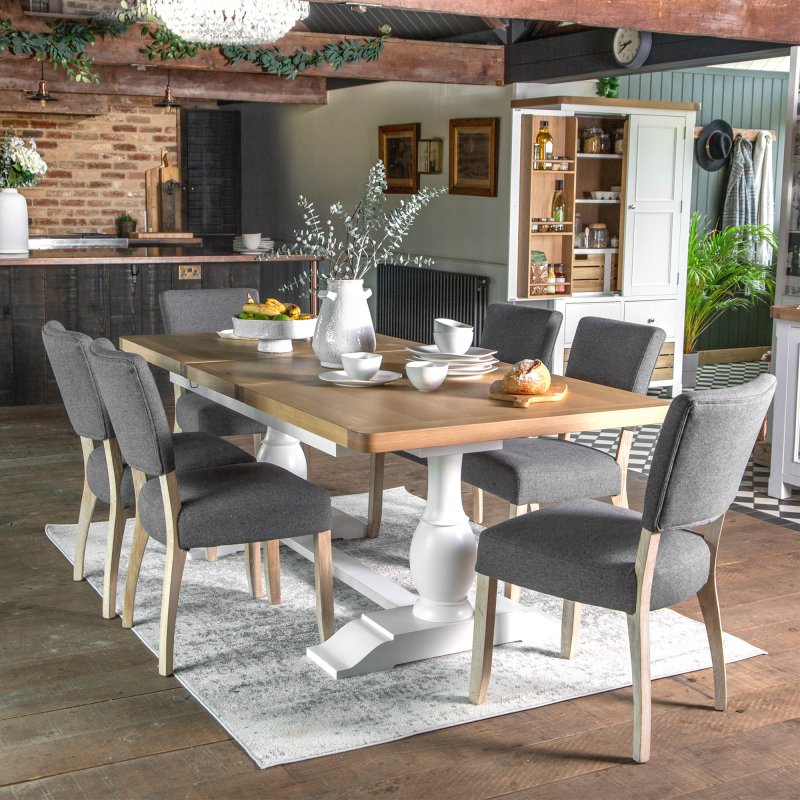 Aldiss Own Holkham Oak 1.6m Extending Dining Table and 6 Chairs in Grey