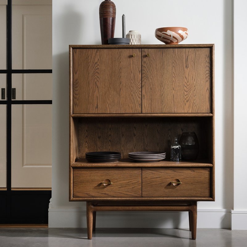 G Plan Marlow Walnut Display Cabinet lifestyle image of the cabinet