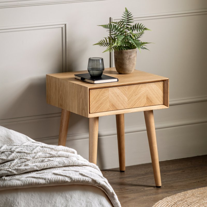 Herringbone 1 Drawer Side Table lifestyle image of the table