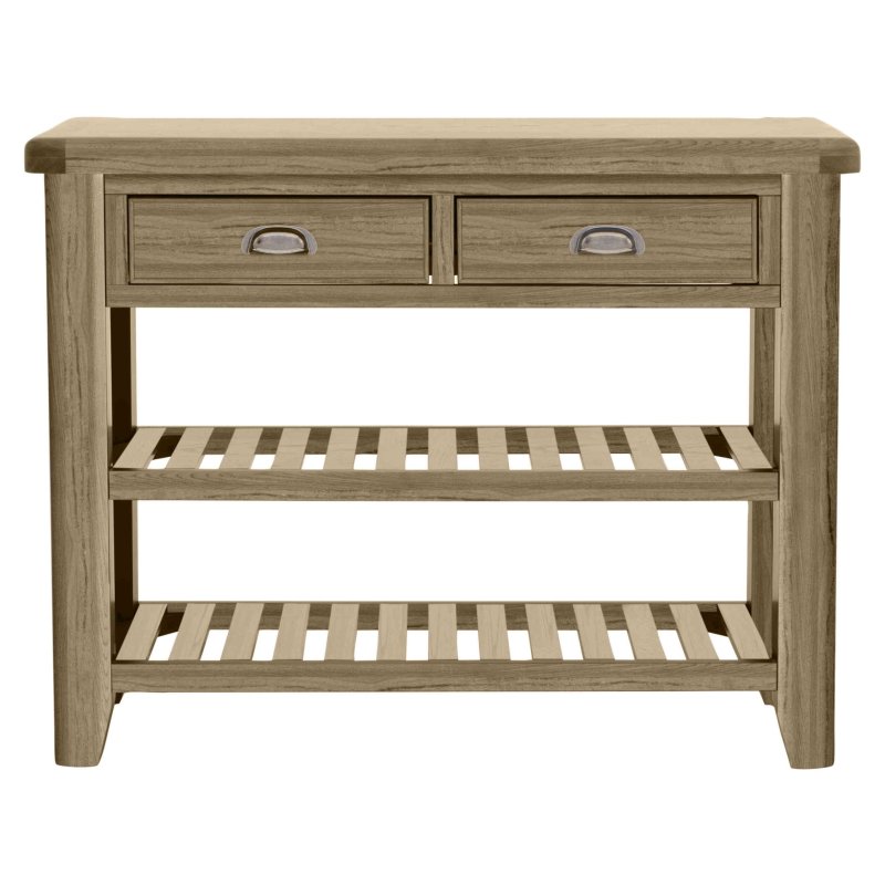 Heritage Editions Oak Console Table With Wine Rack image of the table on a white background