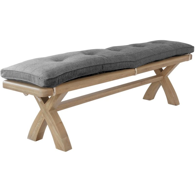 Aldiss Own Heritage Editions Oak 1.8m Bench and Light Grey Check Cushion