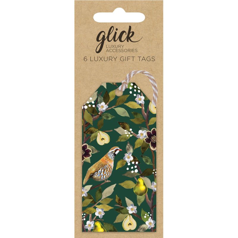 Glick Partridge In A Pear Tree Pack Of 6 Gift Tags in packaging