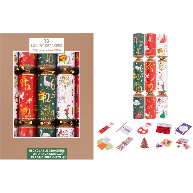 Harvey & Mason Luxury 12 Days Of Christmas Box Of 10 Crackers