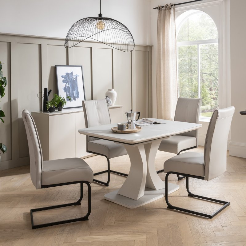 Daiva 1.2m Extendable Table With 4 Dining Chairs lifestyle image of the dining set