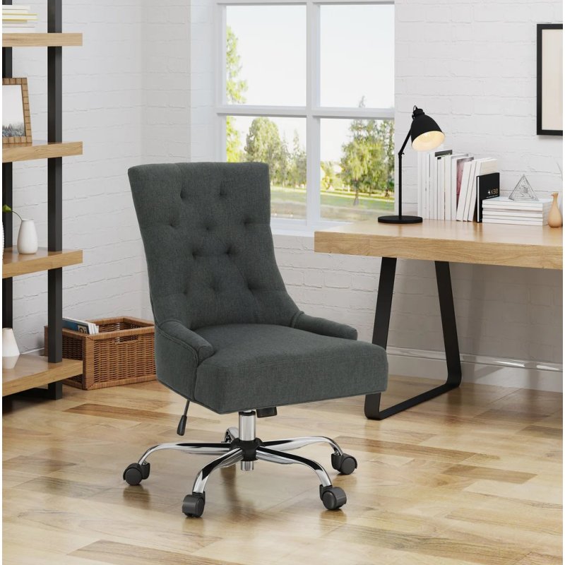 Elodie Swivel Office Chair In Dark Grey