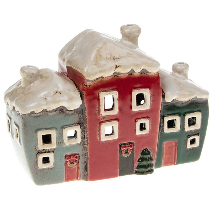 Village Pottery Christmas Three Houses Tealight Holder