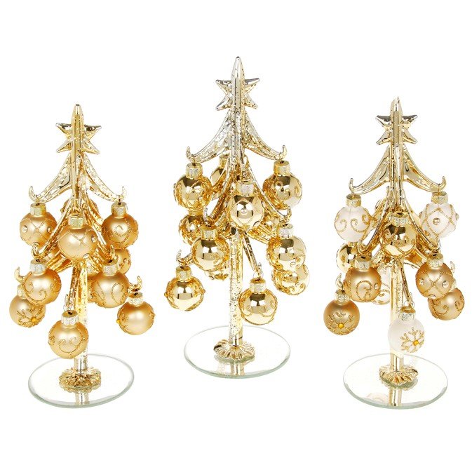 Medium Deco Glass Tree With Gold Baubles