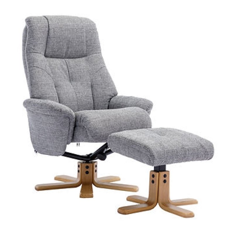 Dubai Plush Pebble Swivel Chair And Stool Set angled image of the set on a white background