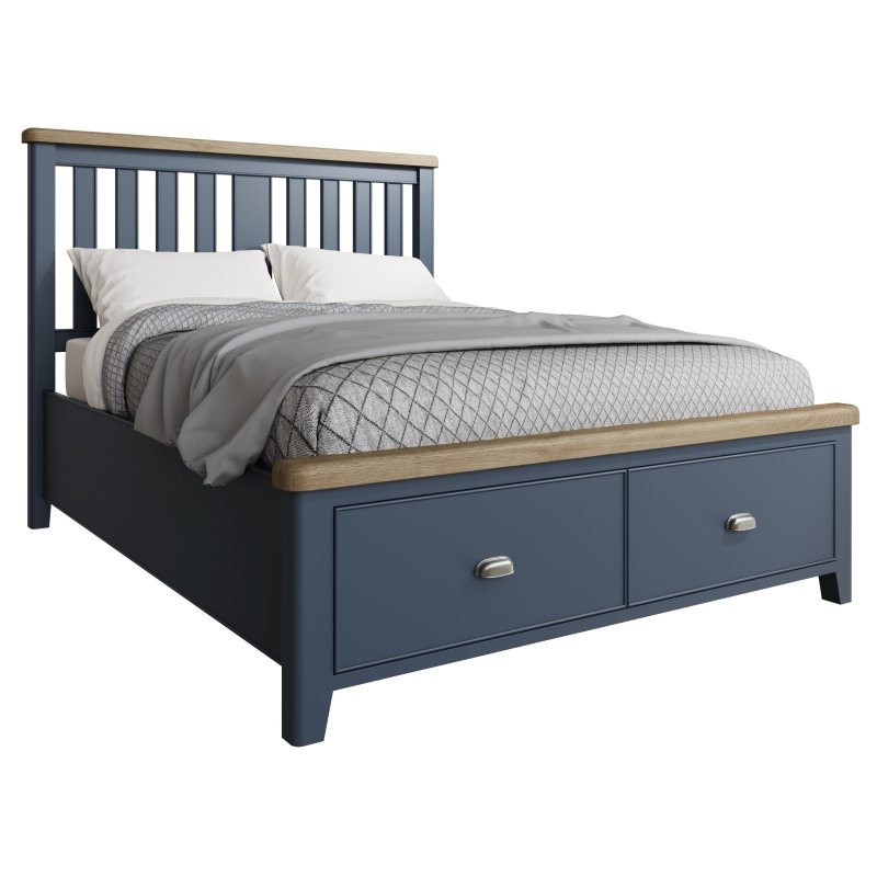 Heritage Editions Blue King Size Wooden Bed Frame lifestyle image of the bed on a white background