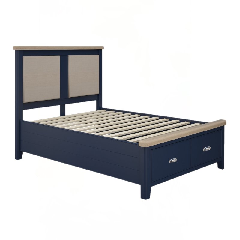 Heritage Editions Blue Double Bed Frame With End Drawers on a white background