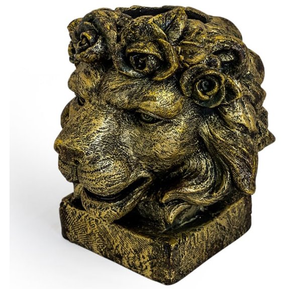 McGowan Rutherford Large Antique Gold Effect Lion Head Planter