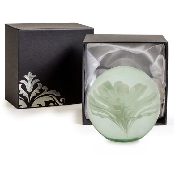 McGowan Rutherford Large White Flower Glass Ball Paperweight with gift box