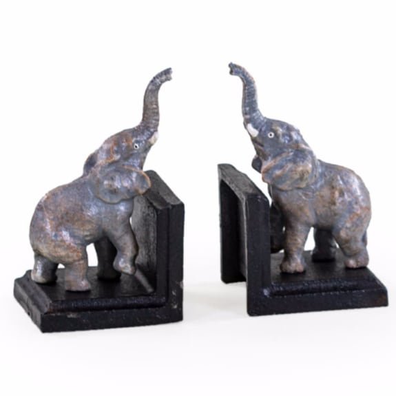 McGowan Rutherford Cast Iron Antiqued Pair Of Elephant Bookends