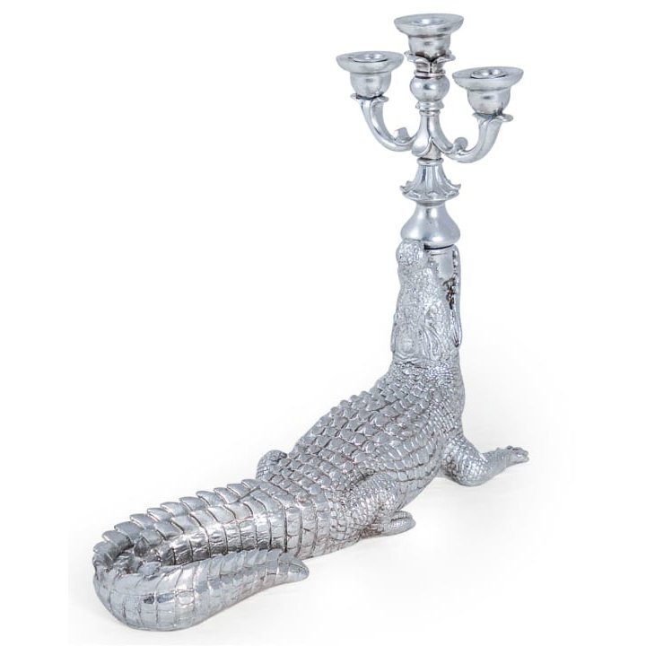 McGowan Rutherford Large Silver Crocodile Table Candelabra