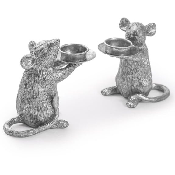 McGowan Rutherford Pair Of Silver Mouse Candle Holders