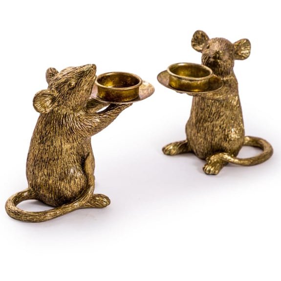 McGowan Rutherford Pair Of Gold Mouse Candle Holders