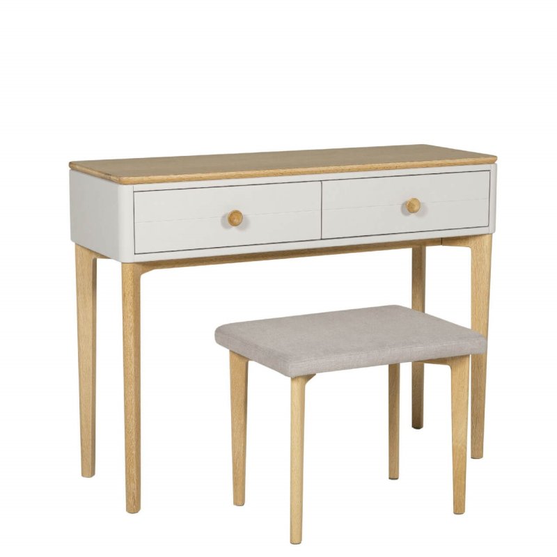 Anders Cashmere Dressing Table angled image of the table and stool on a white background