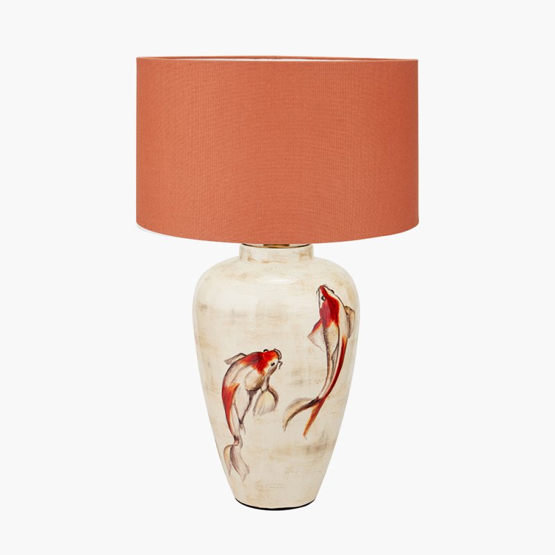 Pacific Emerayn Koi Nat Ceramic Table Lamp & Henry Shade