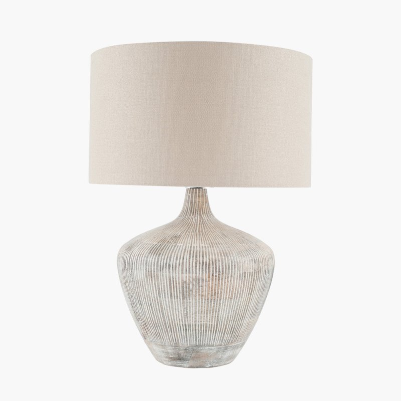 Pacific Manaia White Wash Texture Wood Lamp & Henry Shade