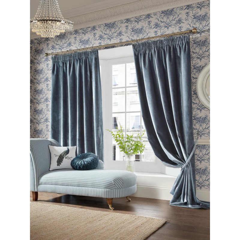 Laura Ashley Loretta Velvet Dark Seaspray Curtains