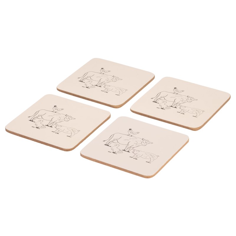 Woodbury Lane 4 Set Of Animals Cork Coasters