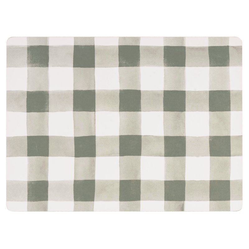 Woodbury Lane 4 Set Of Gingham Green Cork Placemats