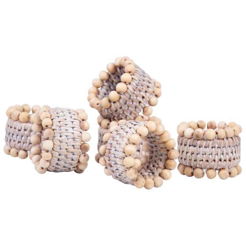 Lows Artisan Weave Set Of 6 Napkin Rings With Beads