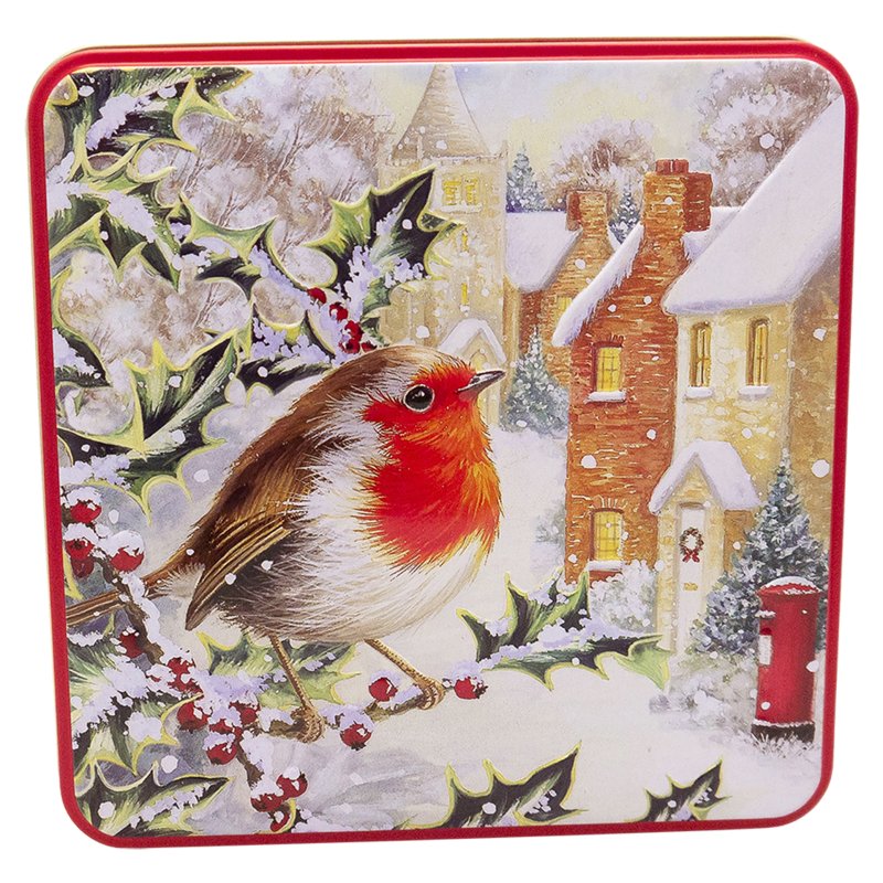 Grandma Wilds Embossed Snowy Robin Biscuit Tin