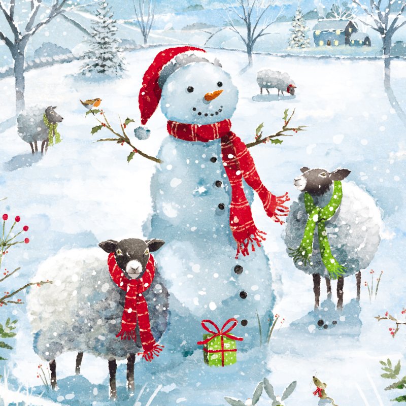 Snowman and Sheep Pack of Christmas Cards