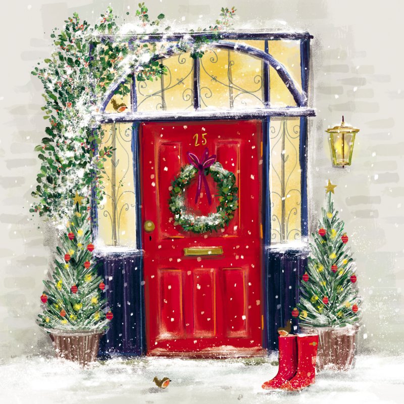 Red Christmas Door Pack of Christmas Cards