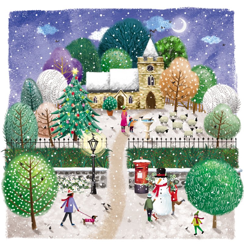 Pastello Church Scene Pack of Christmas Cards