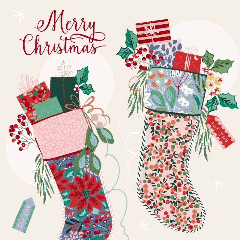 Graphic Stockings with Presents Pack of Christmas Cards