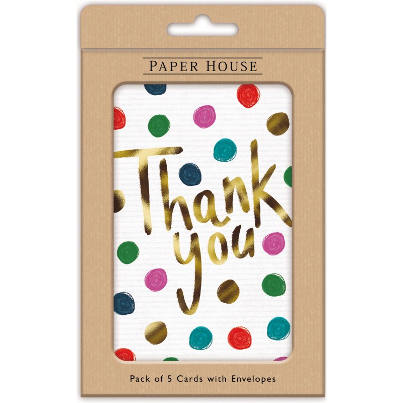 Thank You Gold Text with Polka Dots