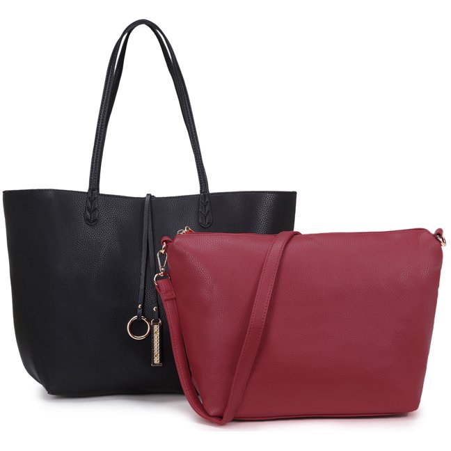 Long & Son Black And Dark Red Reversible Tote Bag