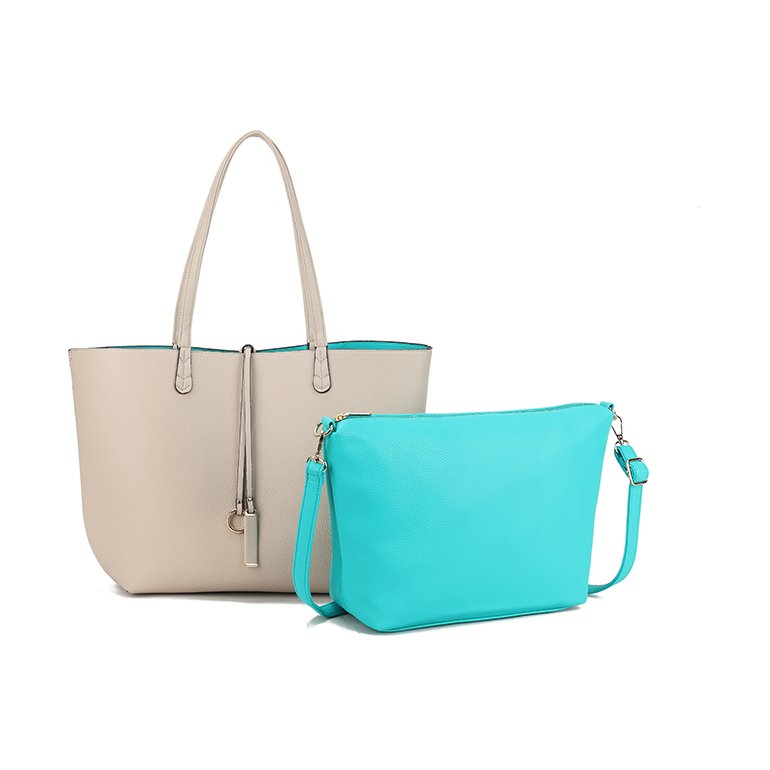 Long & Son Beige And Teal Reversible Tote Bag