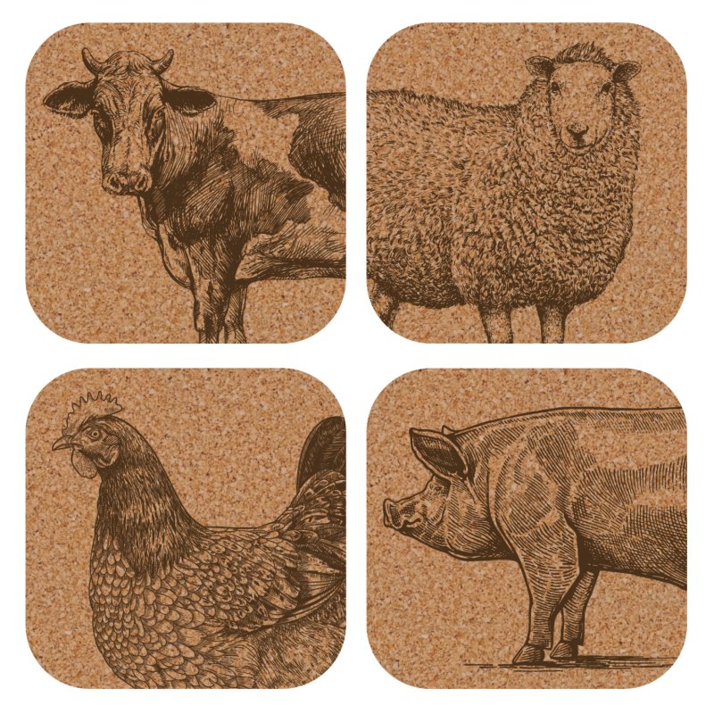 Tradestock Farm Animals Printed Cork Coasters Set Of 4